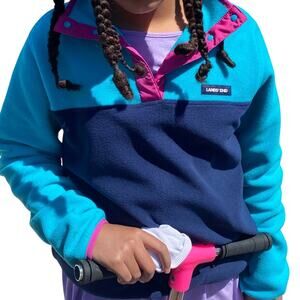 Girls Lands' End Teal and Navy  Fleece Jacket 6/8